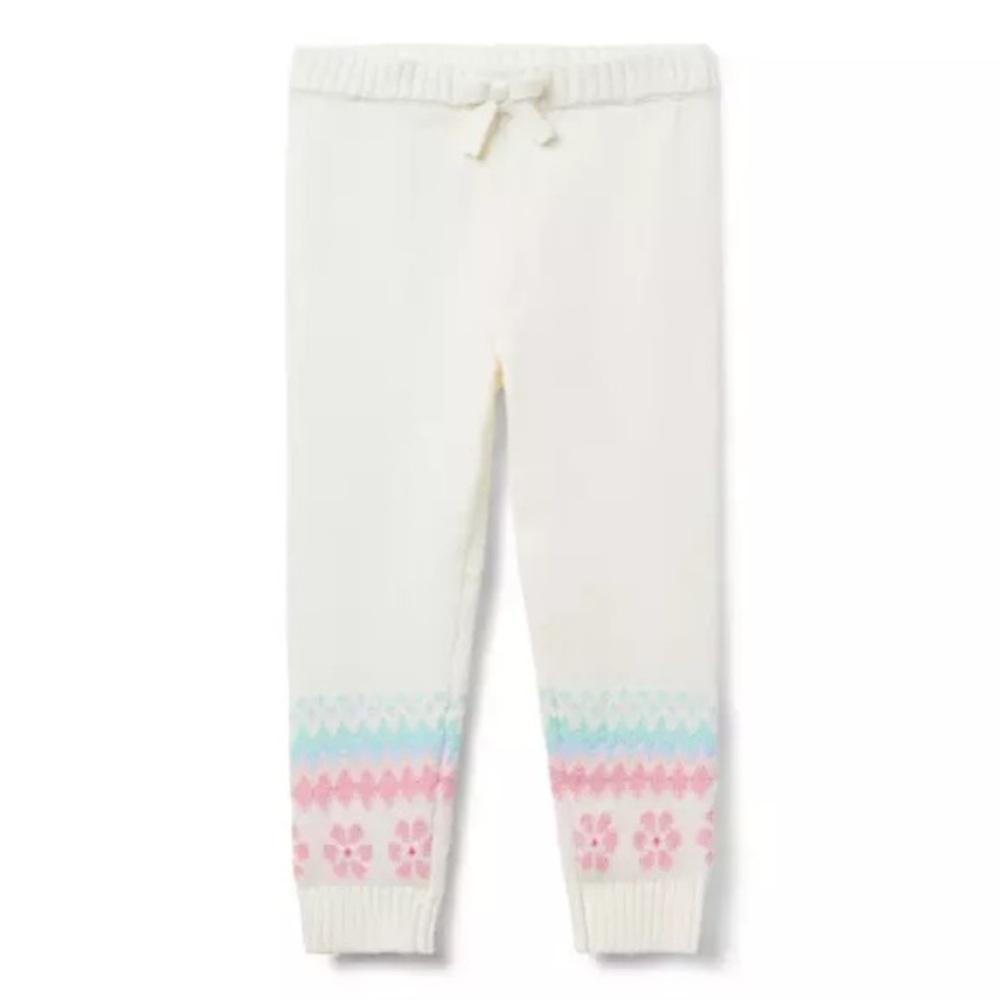 Janie and Jack Cream Leggings with Pink and Blue Floral Trim
